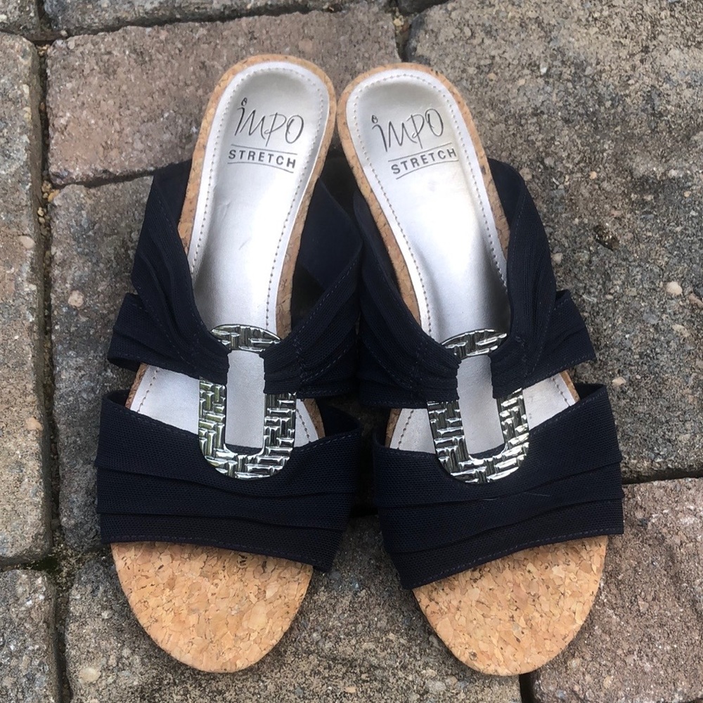 Impo Blue and Tan Sandals with Slide Design and Decorative Embellishment
